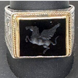 Konstantino Intaglio 18k Gold 925 Sterling Silver Pegasus Statement Ring Size 11